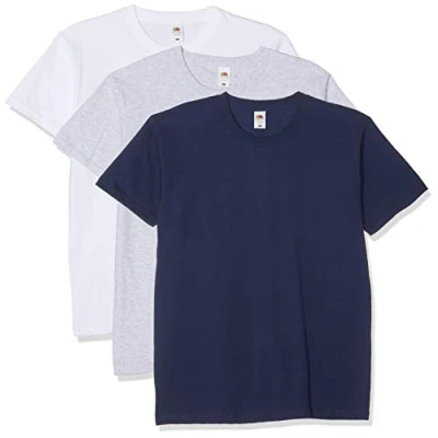 Afbeelding van Fruit of the Loom Valueweight T shirt, 3 stuks heren shirt (3 stuks), Veelkleurig (Grijs Heather / Wit Marineblauw)