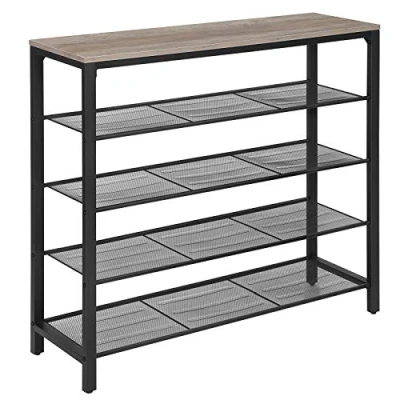 Afbeelding van VASAGLE schoenenrek, schoenenrek met 4 rasterniveaus en royaal oppervlak voor tassen, de entree, hal, 100 x 30 92,5 cm, industrieel ontwerp, grijs zwart