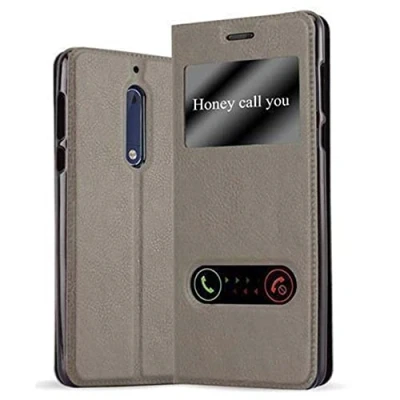 Afbeelding van Cadorabo Hoesje geschikt voor Nokia 5 2017 in STEEN BRUIN Beschermhoes met magnetische sluiting, standfunctie en 2 kijkvensters Book Case Cover Etui