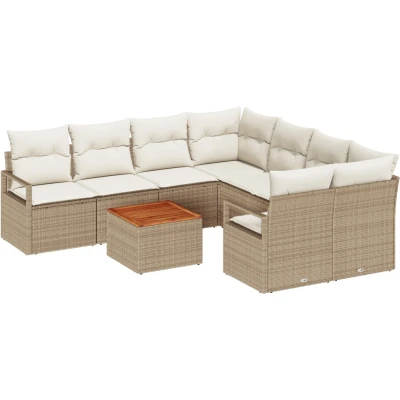 Afbeelding van vidaXL 9 delige Tuin Sofa Set met Kussens Beige Poly Rattan Acacia