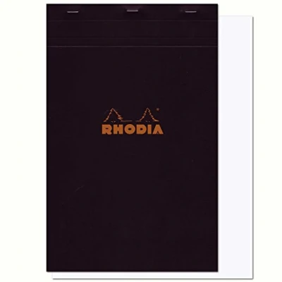 Afbeelding van RHODIA 190009C Genietd Notepad N19 Zwart A4+ 80 Afneembare Vellen Effen Wit Clairefontaine Papier g/m Zachte, resistente en waterdichte gecoate kaarthoes Basics