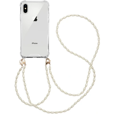 Afbeelding van iMoshion Hoesje Geschikt voor iPhone X / Xs met koord Backcover + armband Parels Transparant