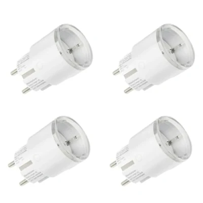 Afbeelding van Shelly Plug S MTR Gen3 set van 4 matte gecertificeerde slimme stopcontacten met stroombewaking en veelkleurige led display, iOS Android afstandsbediening, Google Home + Alexa accessoires, timer