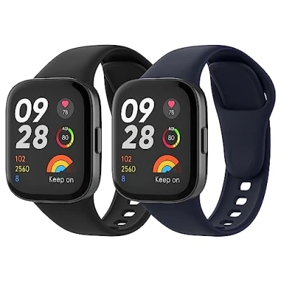 Afbeelding van MoKo 2 stuks horlogebandjes, compatibel met Xiaomi Redmi Watch 3, reservearmband van zachte siliconen, zwart/inktblauw