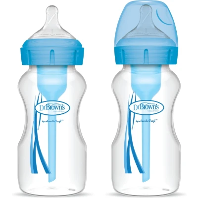 Afbeelding van Dr. Brown Dr Browns Options+ Anti koliek Brede Hals Fles Blauw 2 x 270ml