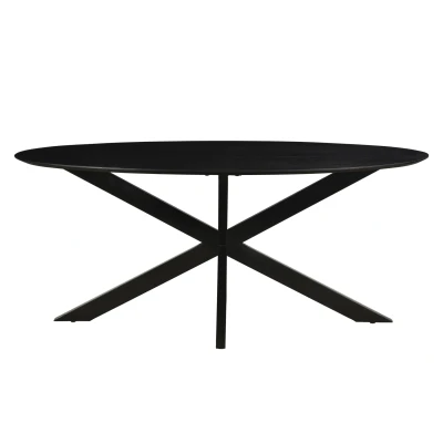 Afbeelding van Livingfurn Eetkamertafel Oslo Oval Spider Black 160 cm Mangohout / Gecoat Staal