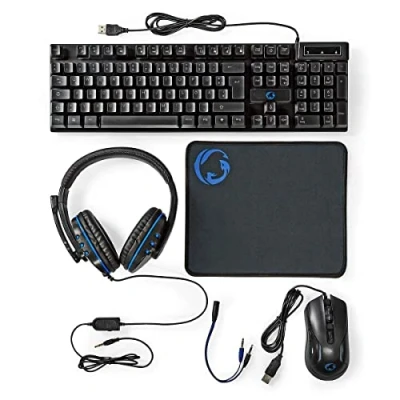 Afbeelding van Gaming Combo Kit 5 in 1 Toetsenbord, Koptelefoon, Muis en Muismat Zwart QWERTZ Duits Nedis