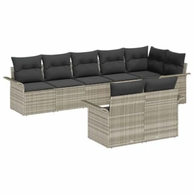 Afbeelding van vidaXL 8 delige tuinset met kussens lichtgrijs poly rattan