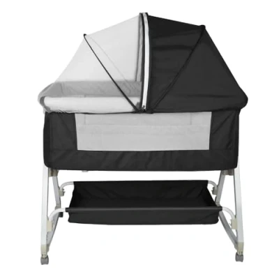 Afbeelding van 3 in 1 Berceau Cododo avec Matelas et Moustiquaire, lit de Voyage, bébé Portable roulettes, pour 6 Niveaux Hauteur réglable,92 * 52 106 118 cm noir