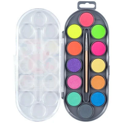 Afbeelding van Waterverf Bruynzeel inclusief penseel set á 12 metallic en neonkleuren