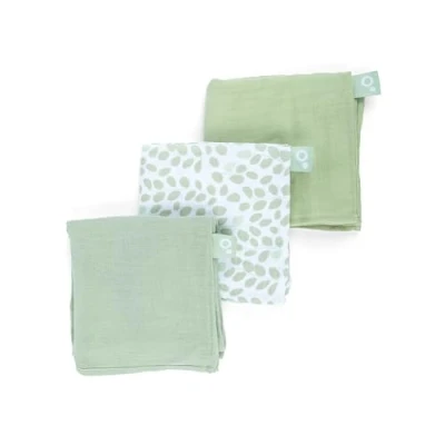 Afbeelding van doomoo Lovely Set van 3 babydoeken Mini Leaves Green Biologisch katoengaas Superzacht, absorberend &amp; multifunctioneel 70x70 cm