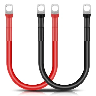 Afbeelding van GUNGY 2 stuks accukabel 14 mm² 30 cm 12 V 6 AWG koper met M8 ringklemmen voor vrachtwagen, motorfiets, marine, zonne energie, zwart, rood