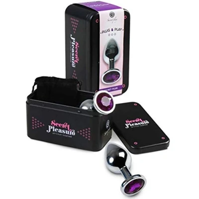 Afbeelding van Secretplay Anal Plug Buttplug met Steentje 7,5 x 2,5 cm Aliminium Zilverkleurig en Lila