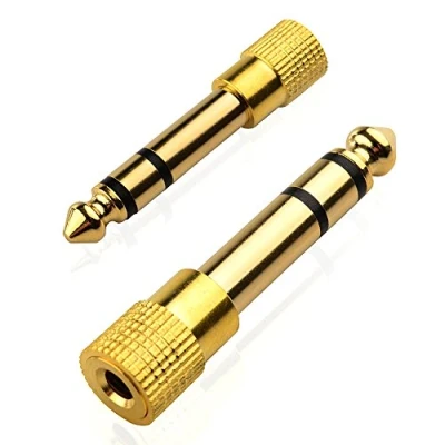 Afbeelding van Stereo adapter mannelijk naar vrouwelijk, verguld, 6,3 mm (1/4) 3,5 (1/8) en audio jack aansluiting (2 stuks) Mobi Lock