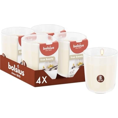 Afbeelding van 4 stuks Bolsius geurglas vanille vanilla geurkaarsen 97/85 (45 uur) True Scents