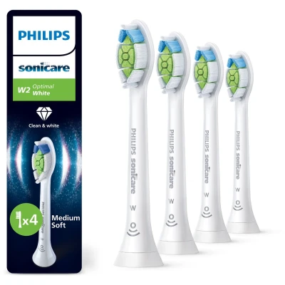 Afbeelding van Philips Sonicare Optimal White W2 Opzetborstels voor Elektrische Tandenborstel Wit Verpakking van 4 Wittere tanden HX6064/87