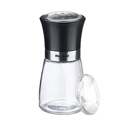 Afbeelding van Westmark kruidenstrooier, Met aromadeksel, grove perforatie, inhoud: 190 ml, glas/roestvrij staal/kunststof, Blacky, transparant/zwart/zilver, 63512260