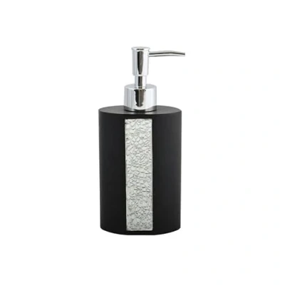 Afbeelding van MSV Zeeppompje/dispenser Luanda kunststeen zwart/zilver glitters 8 x 18 cm 250 ml