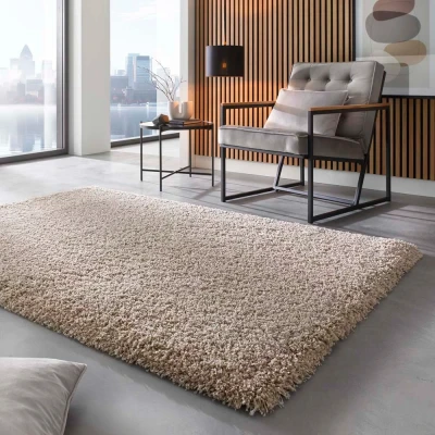 Afbeelding van Hoogpolig Vloerkleed Effen Shaggy Prime Beige 80x150 Cm