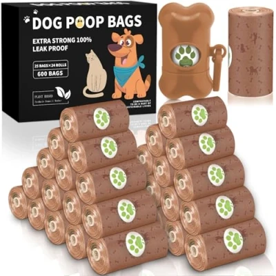 Afbeelding van ZQEJEFD poepzakjes voor honden, 600 stuks, 24 rollen, met 1 dispenser, biologisch afbreekbaar, lekvrij, geurend, extra dik