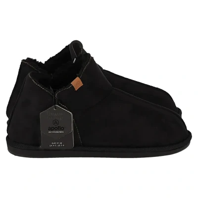 Afbeelding van Apollo Pantoffels Dames Boots Suede Zwart Maat 37/38 Sloffen Hoog Model Harde zool met grip