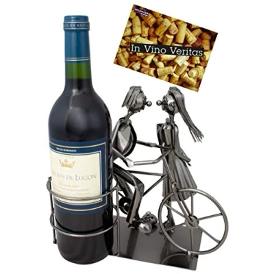 Afbeelding van BRUBAKER Wijnflessenhouder, paar met fiets, decoratief object, metalen flessenstandaard wenskaart Wijnrek