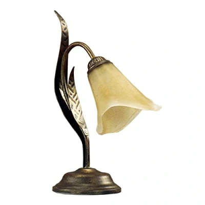 Afbeelding van ONLI 4230/L Tafellamp van bruin metaal verguld met amberglas, 25 x 38 cm