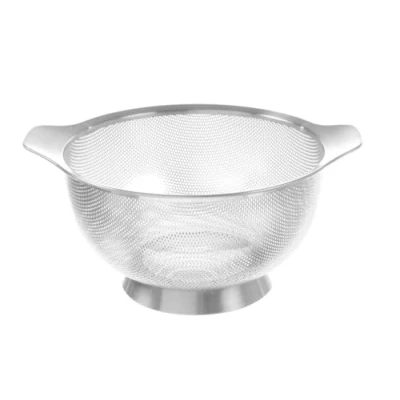 Afbeelding van HENDI Keukenvergiet, afdruiprek, zeef voor het koken en wassen van pasta, noedels, fruit, groenten, salades, rond, geperforeerd, met bodem 2 handgrepen, Ø 260 x (H) 140 mm, roestvrij staal