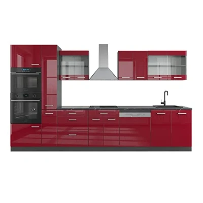 Afbeelding van Vicco Complete keukeneenheid R Line, Bordeaux hoogglans/antraciet/Antraciet, 350 cm met hoge kast, zonder werkblad