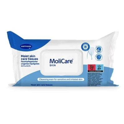 Afbeelding van MoliCare Skin Geïmpregneerde doekjes voor elke gelegenheid verrijkt met kamille pH huidneutraal zak 50 stuks