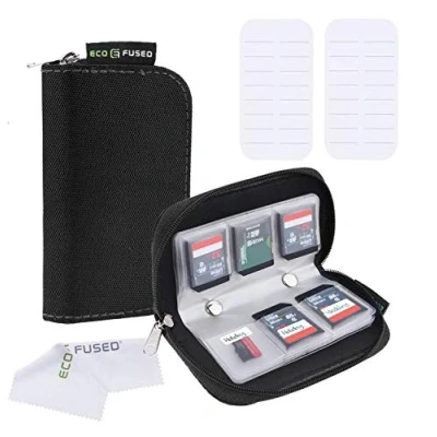 Afbeelding van Eco Fused Geheugenkaarthoes, geschikt voor maximaal 22 x SD, SDHC, micro Mini SD en 4 CF, kaarthouder met vakken (zwart, 2 stuks)