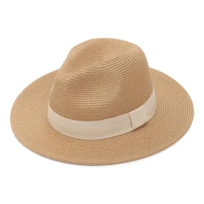 Afbeelding van DRESHOW Strohoed voor dames en heren, panamahoed, zomerhoed, brede rand, zonnehoed, uv bescherming, strand, reizen, 1 x A kaki band, beige, Eén maat