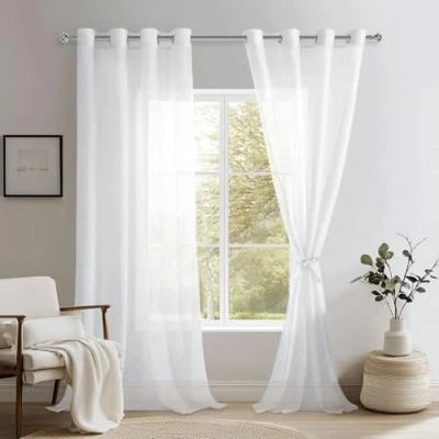Afbeelding van DWCN Sheer Set van 2 transparante voile gordijnen met oogjes voor woonkamer, babykamer, slaapkamer, wit, 280 x 140 cm (H B)