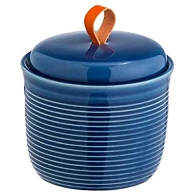 Afbeelding van Wenko opbergdoos voor badkamer, sada, met gestructureerd oppervlak en deksel, het opbergen van sieraden, haarelastiekjes, keramiek, Ø 8 x 10 cm, marineblauw