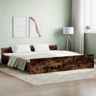 Image de vidaXL Cadre de lit tête et pied chêne fumé 200x200 cm