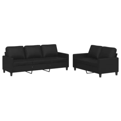 Afbeelding van vidaXL 2 delige Loungeset met kussens kunstleer zwart
