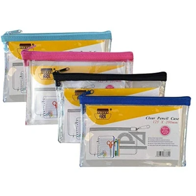 Afbeelding van Ark 33645 pennenetui van PVC met gekleurde ritssluiting, 200 x 125 mm, transparant