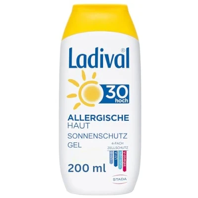 Afbeelding van Ladival Gel solaire pour peau allergique, protection 30, sans parfum, les personnes souffrant d&#039;allergies, colorants et conservateurs, imperméable, 1 x 200 ml