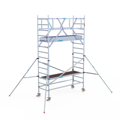 Afbeelding van Professionele aluminium rolsteiger 0.90x2.50x5.2m werkhoogte carbon vloer + dubbele voorloopleuning