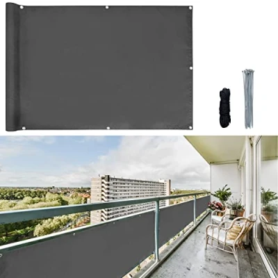 Afbeelding van CCLIFE balkon privacy scherm wind en UV bescherming weerbestendig 160 g/m2 met oogjes ondoorzichtig 75 x 300cm (3 maten &amp; 2 kleuren) voor balustrades terras tuin, Color:0.9x6m