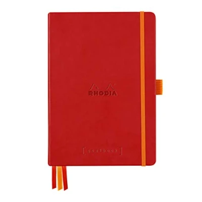 Afbeelding van RHODIA 118582C Hard notitieboek Bullet Journal Goalbook klaproos A5 14,8 x 21 cm gestippeld 240 pagina&#039;s wit licht papier 90 g/m² 3 banden, elastische sluiting kunstleer