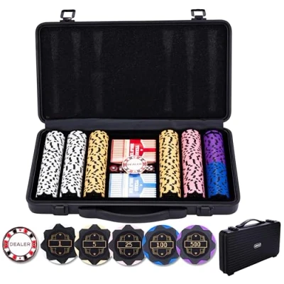 Afbeelding van Pokerset in zwarte koffer, 300 chips met waarde (14 gram) Engelhart Games