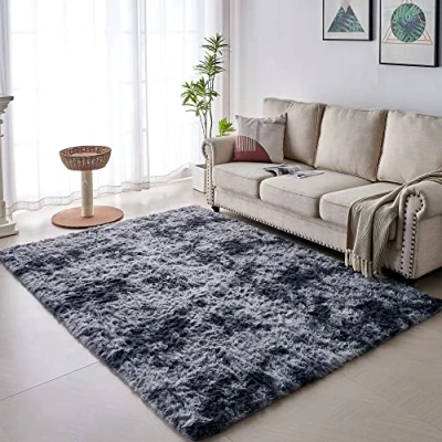 Afbeelding van Vofushon tapijt voor woonkamer, hoogpolig, slaapkamer, groot formaat, met antislip onderkant, decoratieve moderne stijl, bank (160 x 230 cm, donkergrijs)
