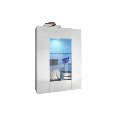 Afbeelding van Vitrinekast CALISTO Met led verlichting Twee deuren van glas Wit gelakt L 121 cm x H 166 D 43