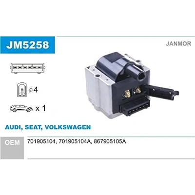 Afbeelding van JANMOR JM5258 Bobine VOLKSWAGEN: GOLF 2, Polo II Hatchback, Coupe, SEAT: Córdoba I Vario, Ibiza AUDI: 80 B4 Avant