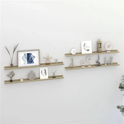 Afbeelding van Wandschappen 4 st 100x9x3 cm wit en sonoma eikenkleurig