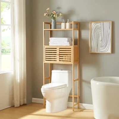 Afbeelding van Ombouwkast Haugesund voor toilet 157,5x60x25,5 cm bamboe naturel [en.casa]