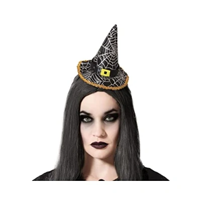 Afbeelding van Halloween heksenhoed mini hoedje op diadeem one size zwart/zilver meisjes/dames