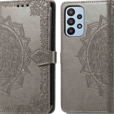 Afbeelding van iMoshion Hoesje Geschikt voor Samsung Galaxy A23 (5G) Met Pasjeshouder Mandala Bookcase Grijs