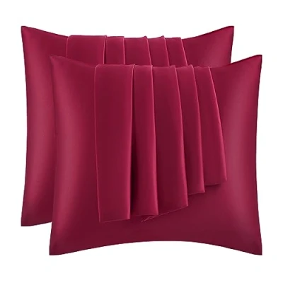 Afbeelding van WOLTU Set van 2 satijnen kussenslopen 80 x cm, kussensloop zacht als zijden kussensloop, haar en huidverzorging, zijdeachtig, met ritssluiting, wijnrood